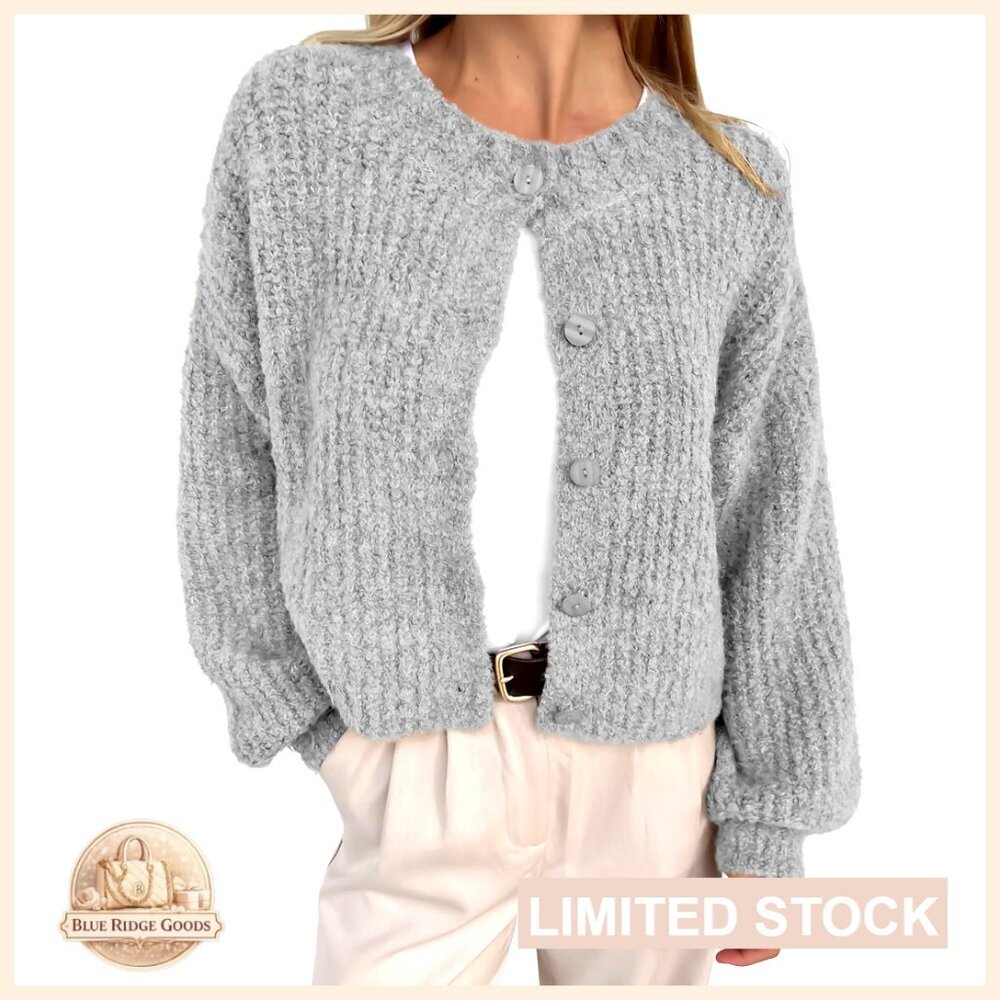 Soft Chunky Knit Cropped Cardigan Sweater Long Sleeve Button Down